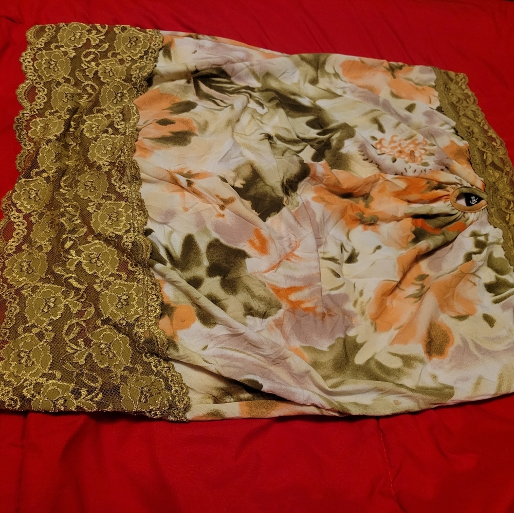 Vtg Y2K Vanity olive grn floral lace strapless keyhole crinkle tube top 1X NWOT - Picture 14 of 16